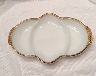 Vintage Milk Glass ~ Anchor Hocking Fire King Divided Dish ~ Relish Dish ~Jewelry Tray/Organizer