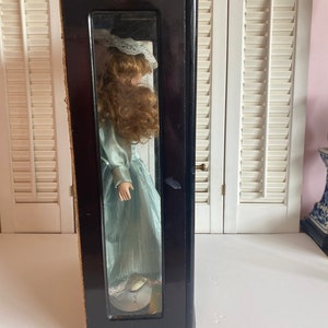 Vintage Ashley Belle Porcelain Doll in Glass and Wood Display Case Green Gown image 4