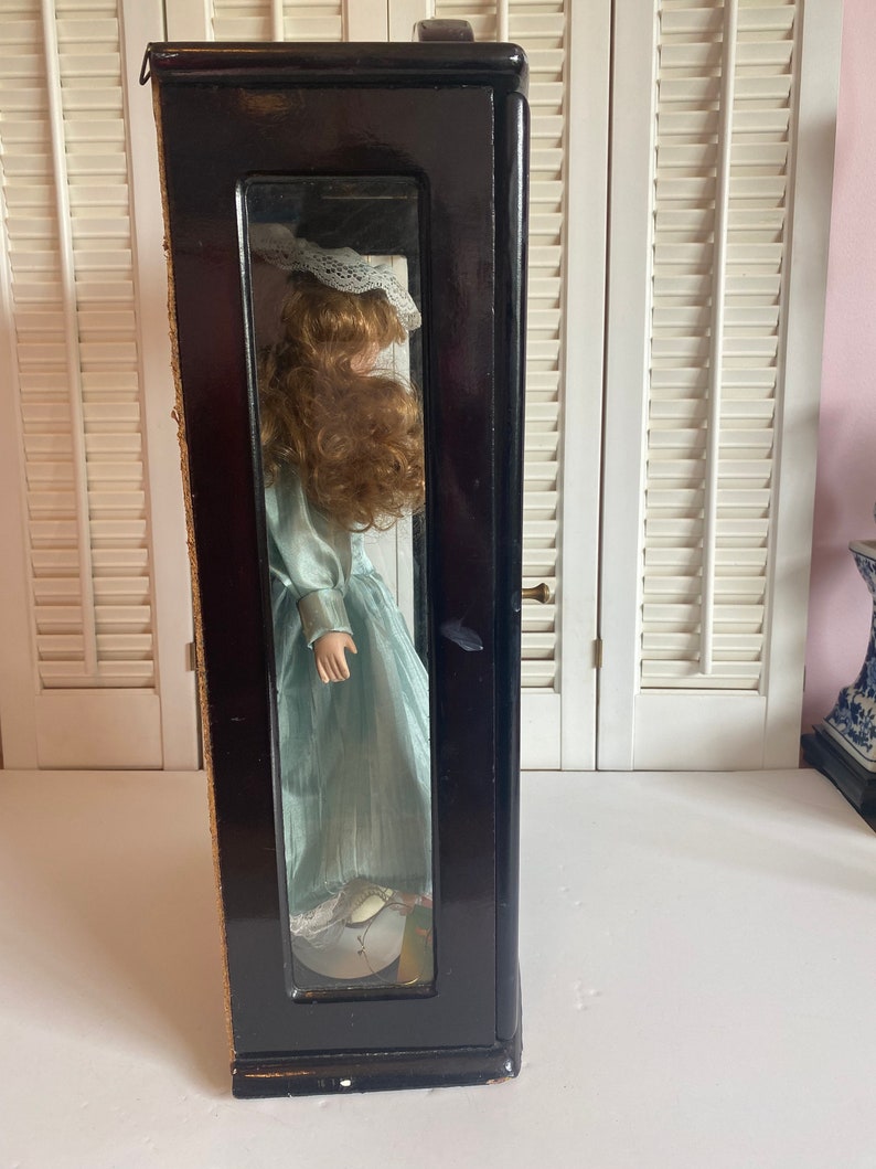 Vintage Ashley Belle Porcelain Doll in Glass and Wood Display Case Green Gown image 4