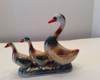 Vintage Duck Figurine Statue Mother Duck and Two Babies  Strolling Along Made in Brazil