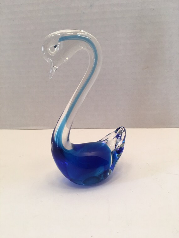 Vintage Blue And Clear Blown Glass Swan Murano Style - Murano Glass Swan Vintage Blue And Clear Blown Glass Swan Murano Style - Murano Glass Swan