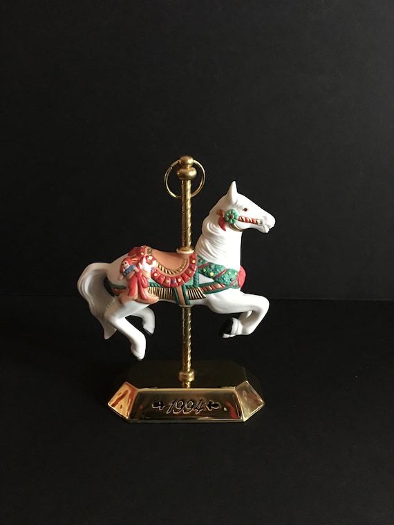 Porcelain Horse Figurine Carousel Horse Galloping Horse Tan Horse