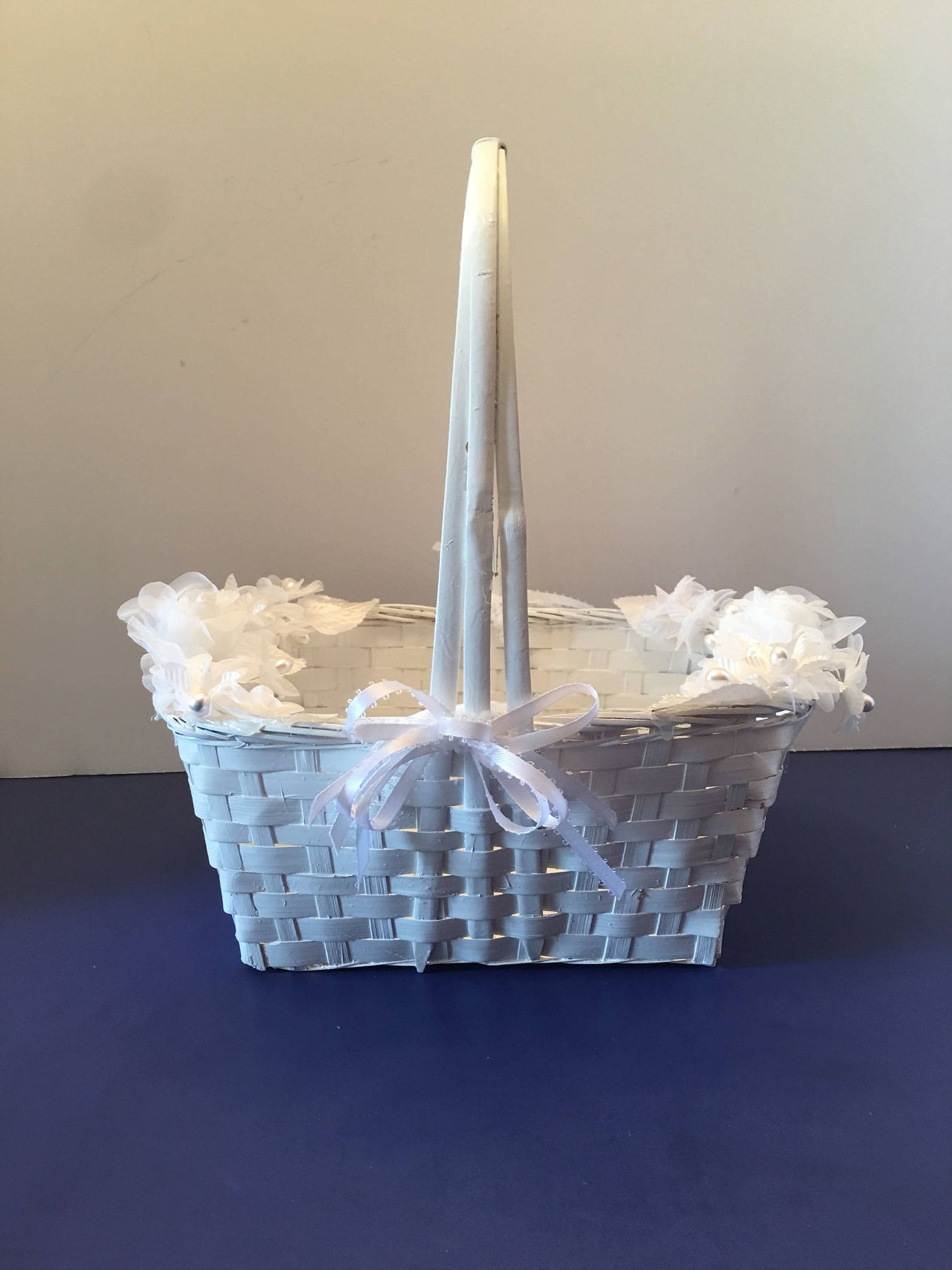 Flower Girl Basket White Wicker wedding Faux Roses Faux Etsy