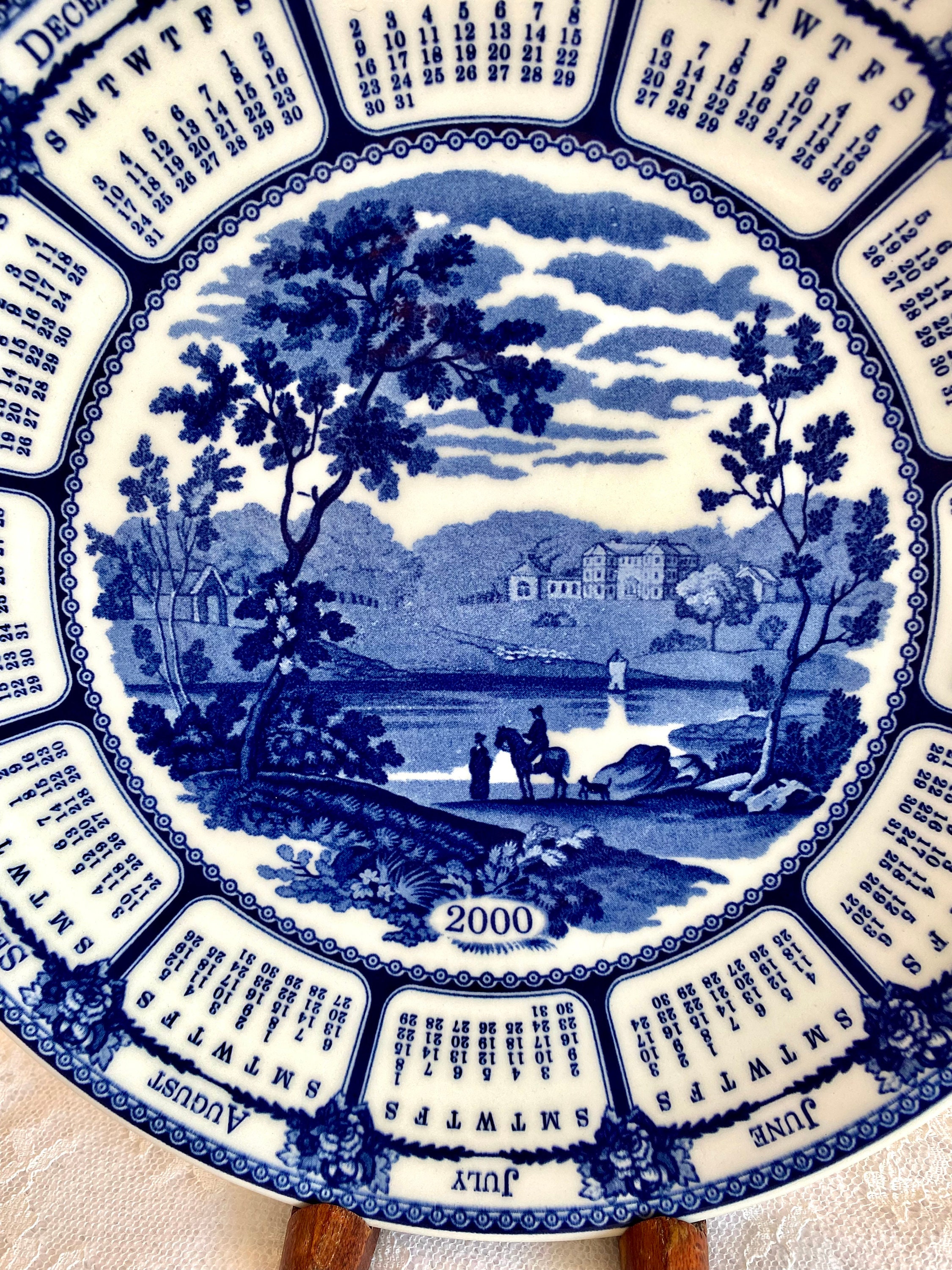 Vintage Wedgwood Blue Landscape Calendar Plate ~ Blue and White