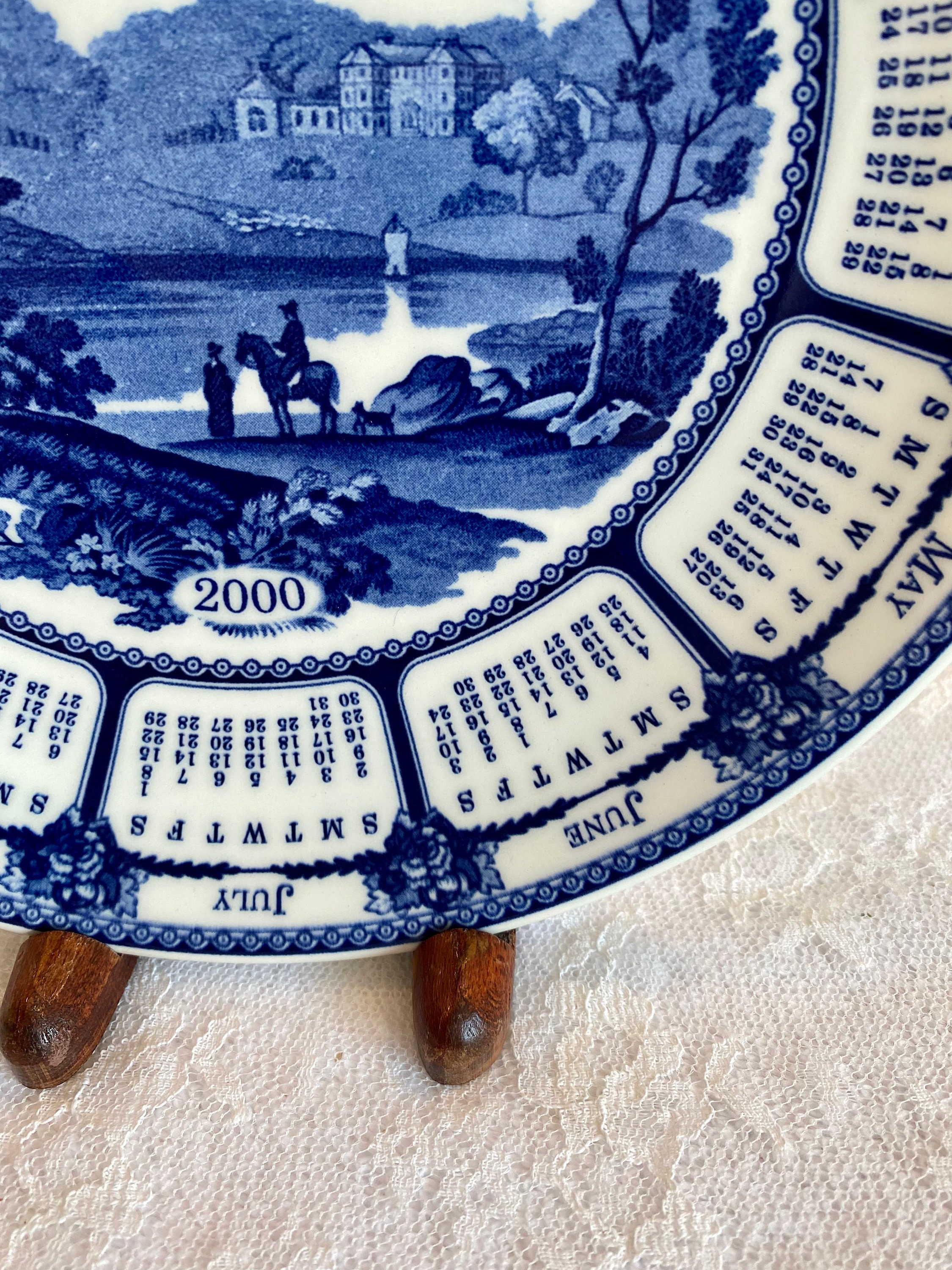 Vintage Wedgwood Blue Landscape Calendar Plate ~ Blue and White