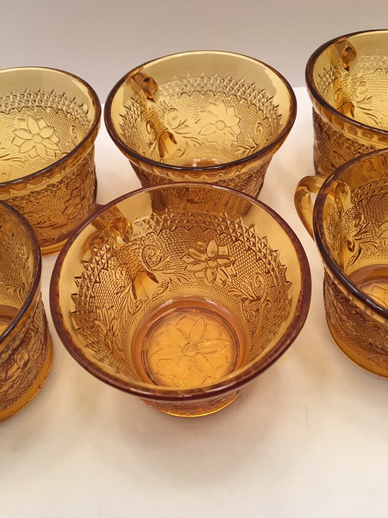 Indiana Glass Tiara Amber Cups Set of Eight Tiara Pressed Etsy