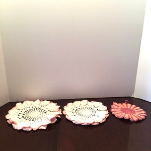 Pink and White Doilies ~ Set of Three~ Round Doily ~ Ruffled Edge ~ Vintage