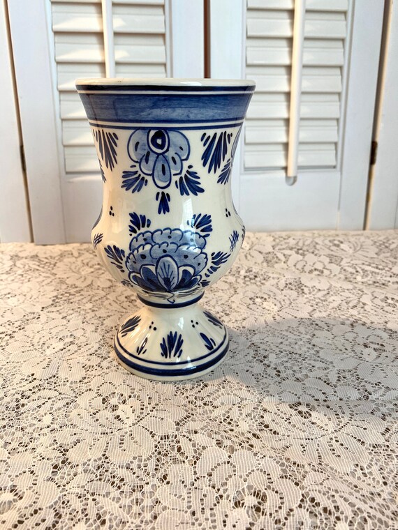 Vintage Holland Delft Blue Vase Floral Design Hand Painted | Etsy