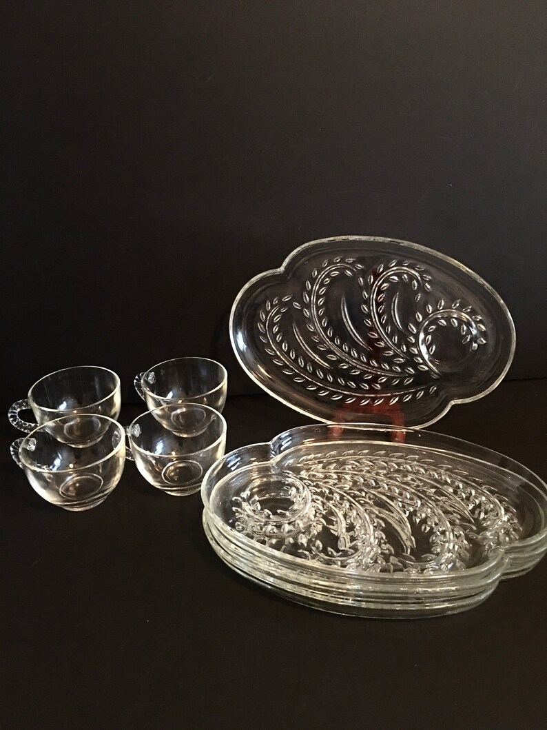 Vintage Federal Glass Co Snack Set 4 Plates and 4 Cups Etsy