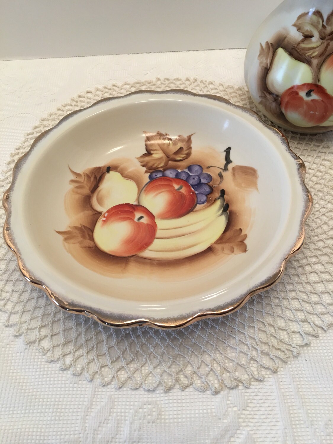 Enesco Japan Bowl and Pitcher ~ Water Basin and Jug ~fruit Motif