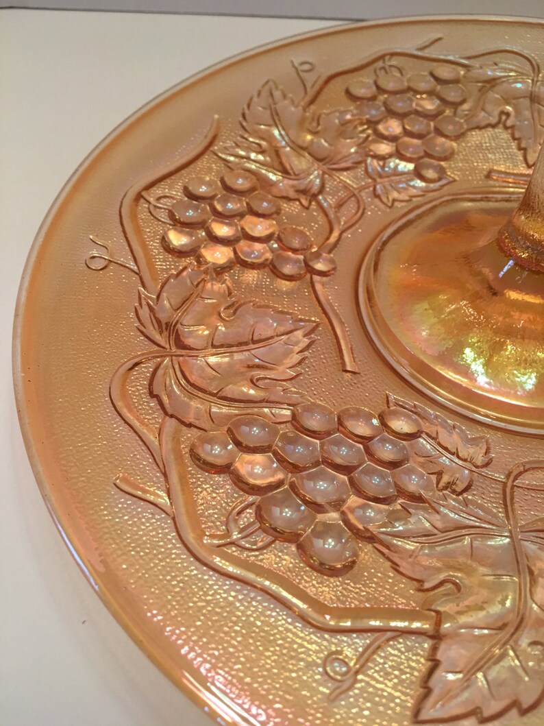 Marigold Carnival Glass Serving Tray Platter With Handle Etsy