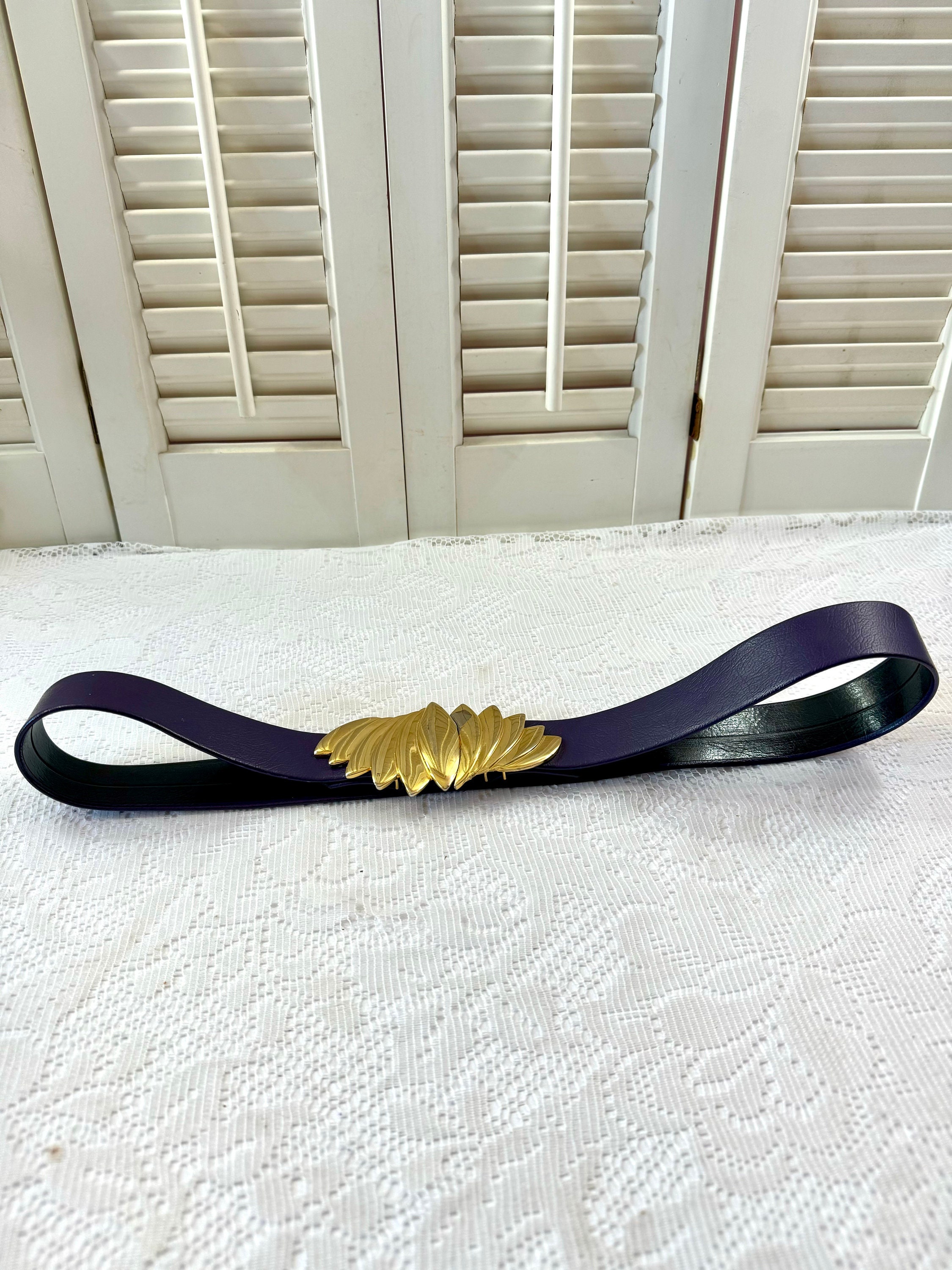 Vintage Dottie Smith Brown Leather Waist Belt with Gold Leaf Buckle Dottie Smith Buckle - Etsy main image 3