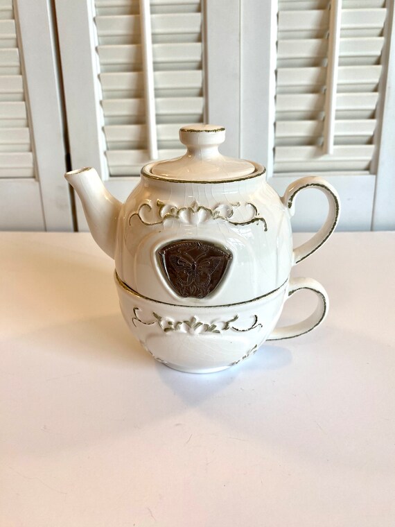 Vintage Tea for One Teapot and Cup Ivory Color With Etsy