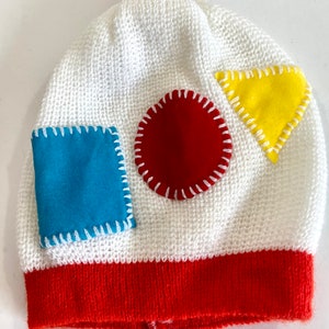 Vintage Baby Hat ~ Infant Hat ~ White and Red Hat with Red Pompom on Top ~ Small Hat