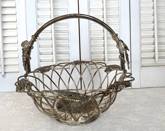 Vintage Godinger Silverplated Basket ~ Fruit or Bread Basket~ Grapes and Leaves Design ~ Silverplated Bowl ~ Twisted Wire