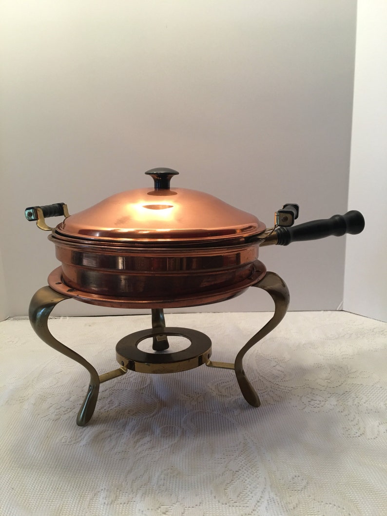 Copper Chafing Dish and Stand Four Pieces Copper Brass and Etsy UK