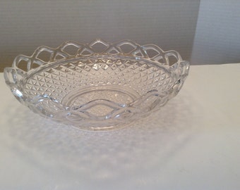 Vintage Imperial Glass Open Lace Diamond Design Clear Glass  Bowl or Centerpiece