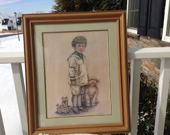 Vintage 1980’s Robert Gentry  Print  ~ Little Sailor ~ Wooden Frame ~ Glass Front