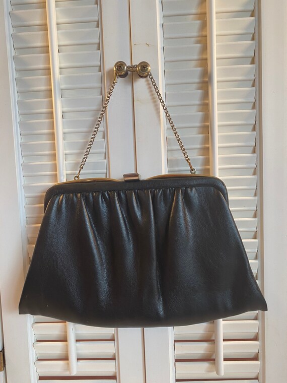 Vintage 1950’s Purse ~ Black Faux Leather Handbag… - image 6