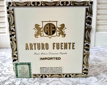 Vintage Arturo Fuente Imports Wooden Cigar Box ~ Lift up lid ~ Empty Cigar Box  3”H / 7”L / 7”W ~ Storage/Crafts/Collectible