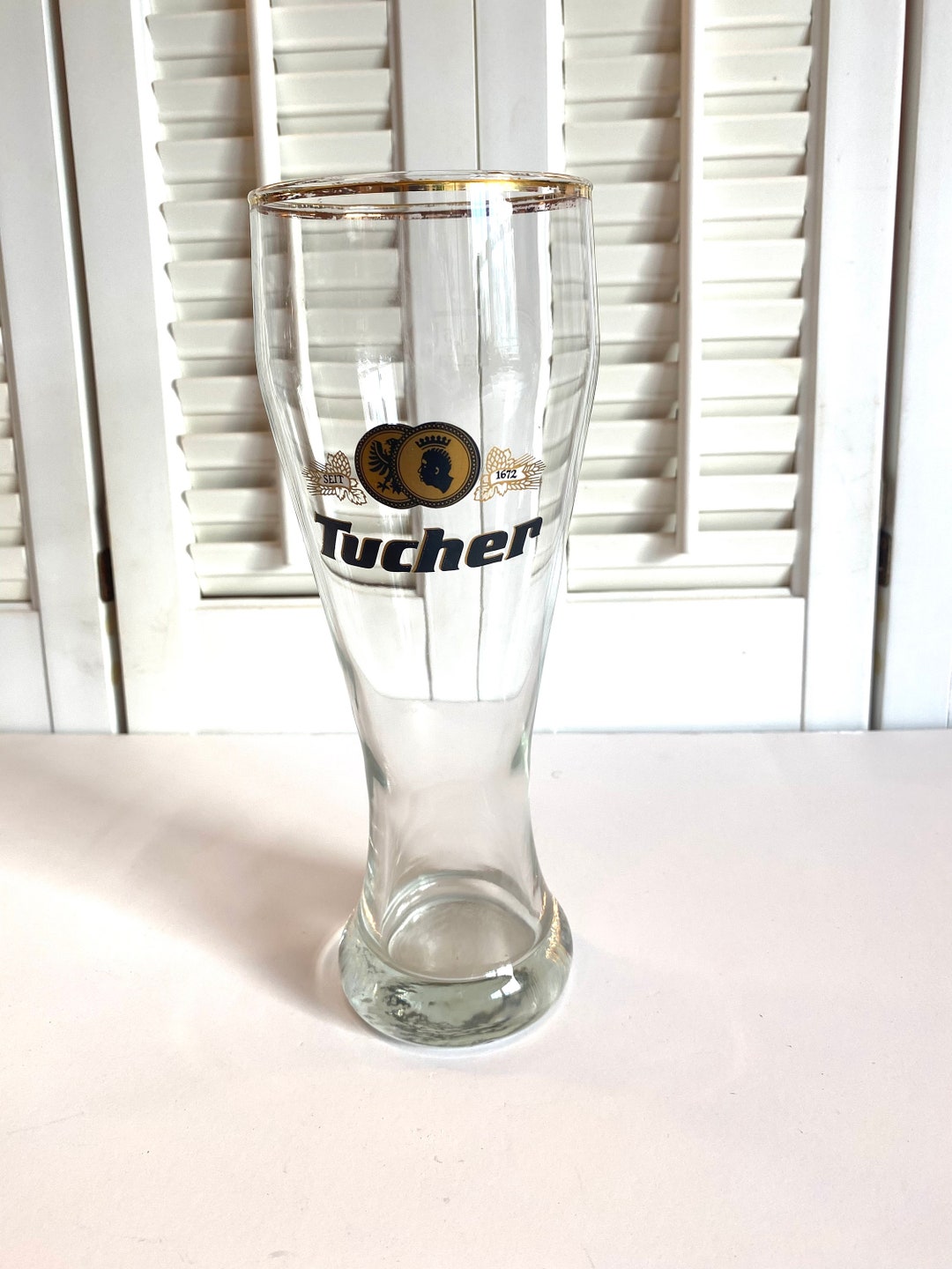 Vintage Tucher Pilsener Beer Glass Gold Trim Man Cave Bar Cart Bar Ware