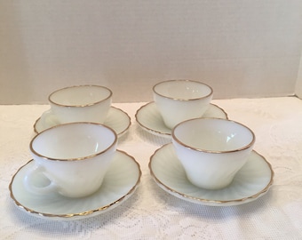 Anchor Hocking Fire King ~ Cup and Plate ~ Set of 8 Pcs ~ White
