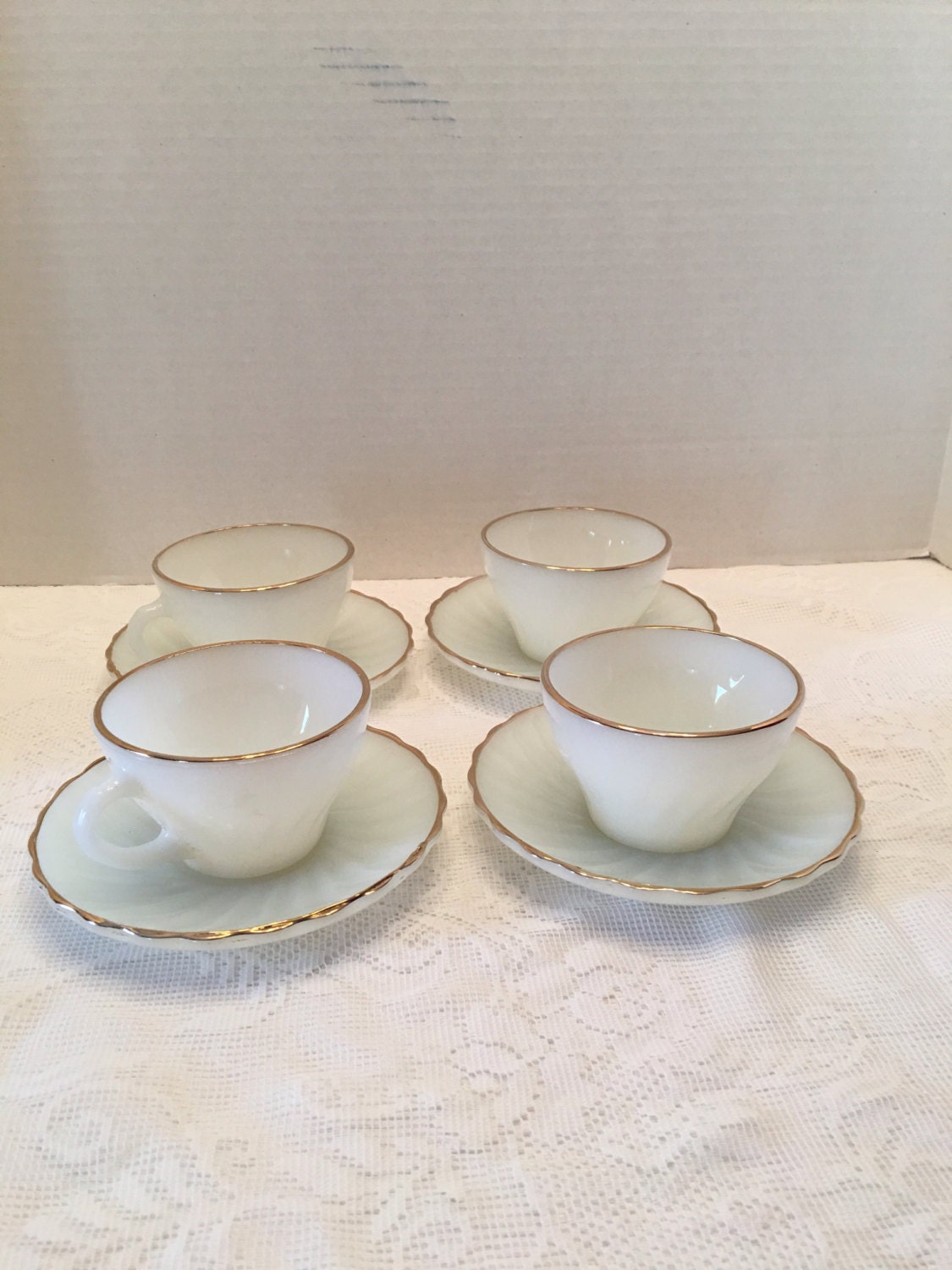Anchor Hocking Fire King ~ Cup and Plate ~ Set of 8 Pcs ~ White