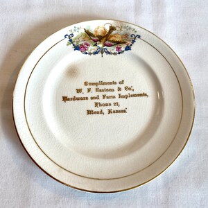 Vintage 1930’s Store Advertising Plate ~ Compliments of W.F. Casteen and Co Kansas ~ Brown spot on front inside rim and back