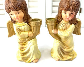 Vintage Japan Colonial Candle Angel Candleholders ~ Set of Two