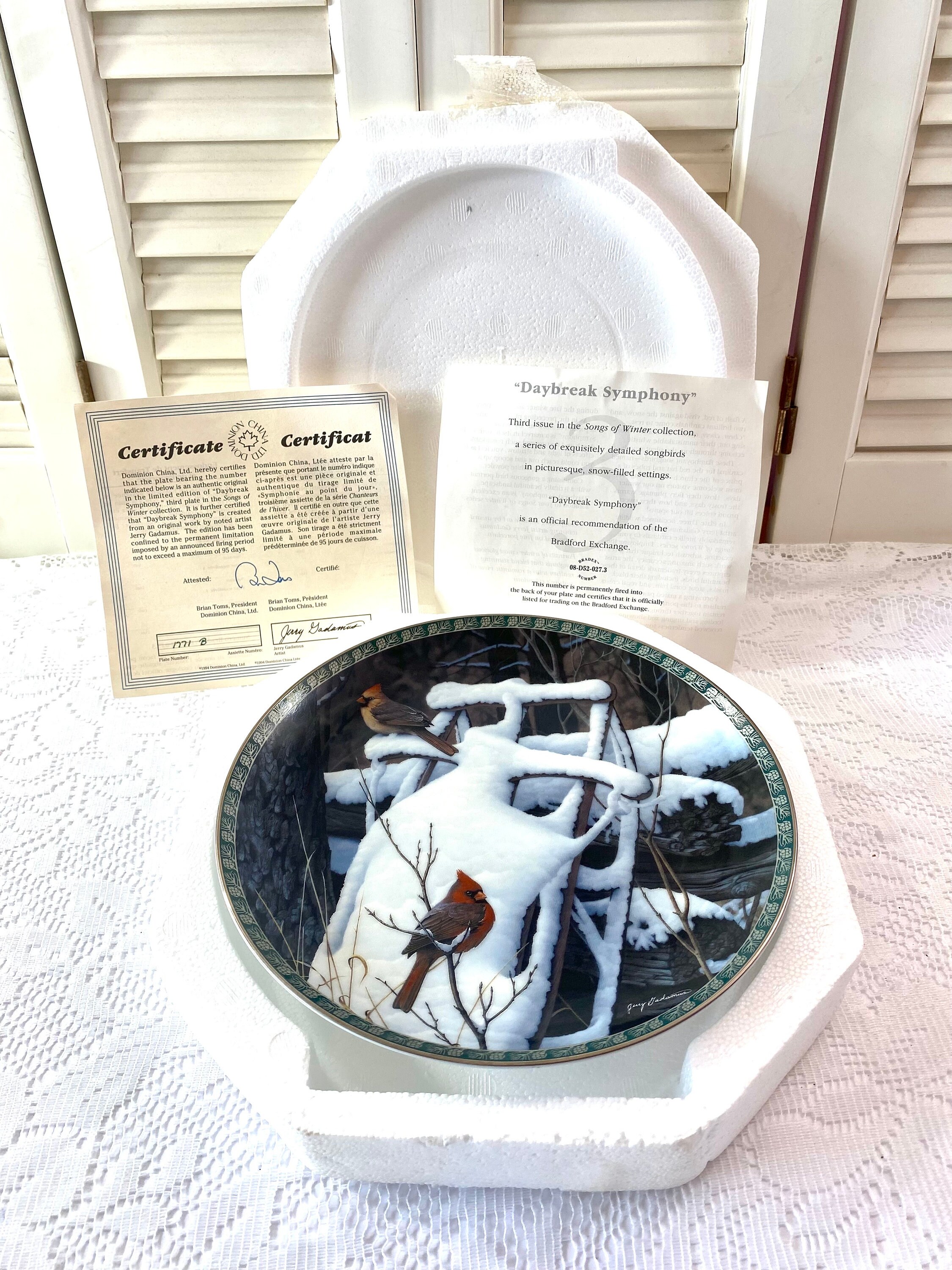 Vintage Daybreak Symphony Plate ~ Songs of Winter Collection 1994 ~ 3rd Issue ~ Jerry Gadamus ~ has COA & Foam Box