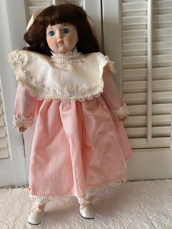 Vintage Porcelain Doll ~ Mann 1987 ~ Pink Dress - Etsy