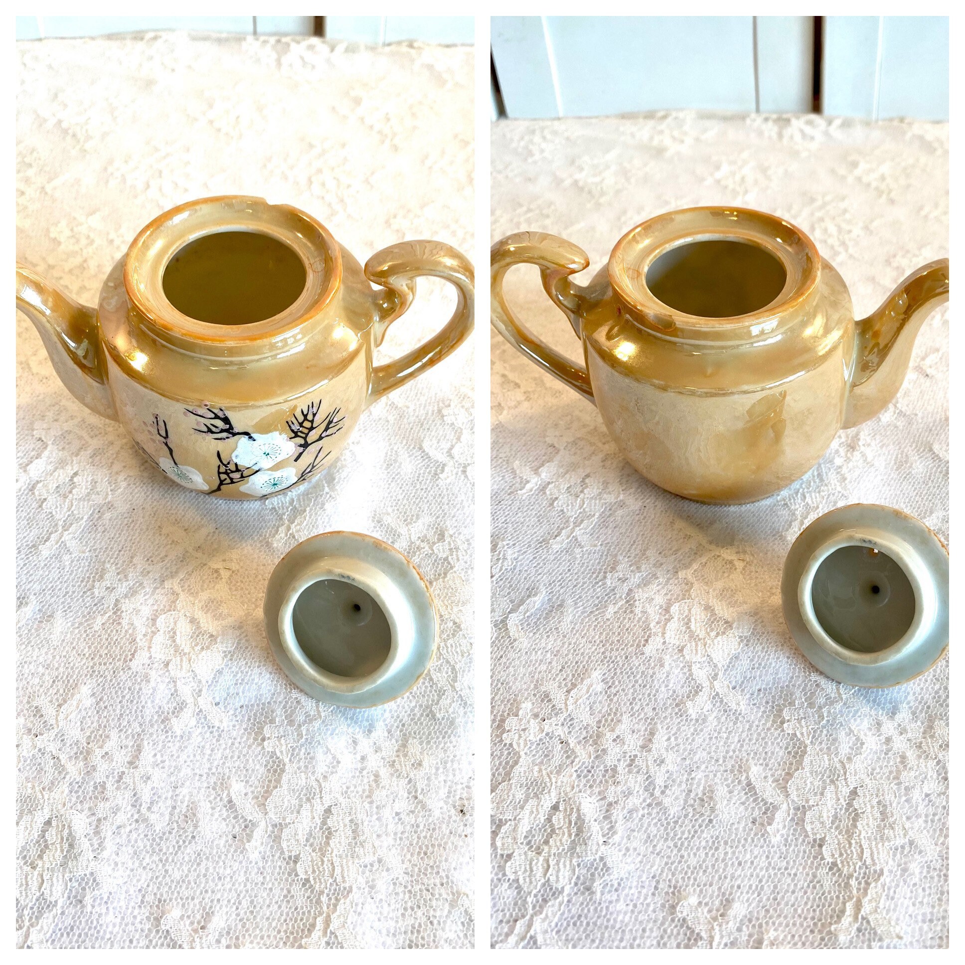 Vintage Lustreware Small Tea Set ~ 20 Pieces ~ Peach Black Vintage Lustreware Small Tea Set ~ 20 Pieces ~ Peach Black