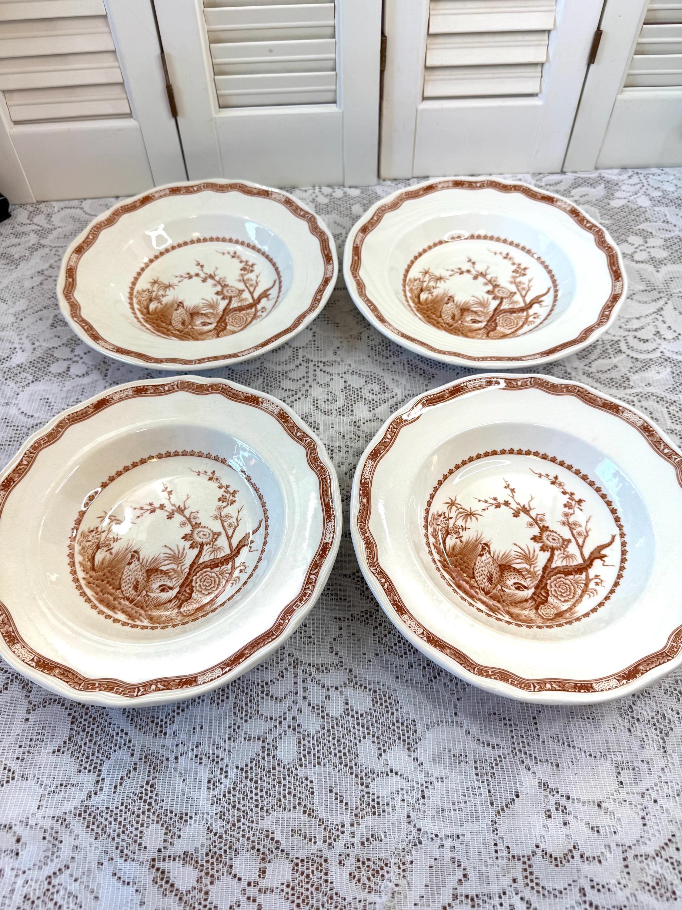 Antique Furnivals Quail 1913 Bowls/shallow Soup Bowls ~ Set of 4
