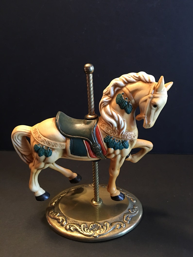 Porcelain Horse Figurine Carousel Horse Galloping Horse Beige