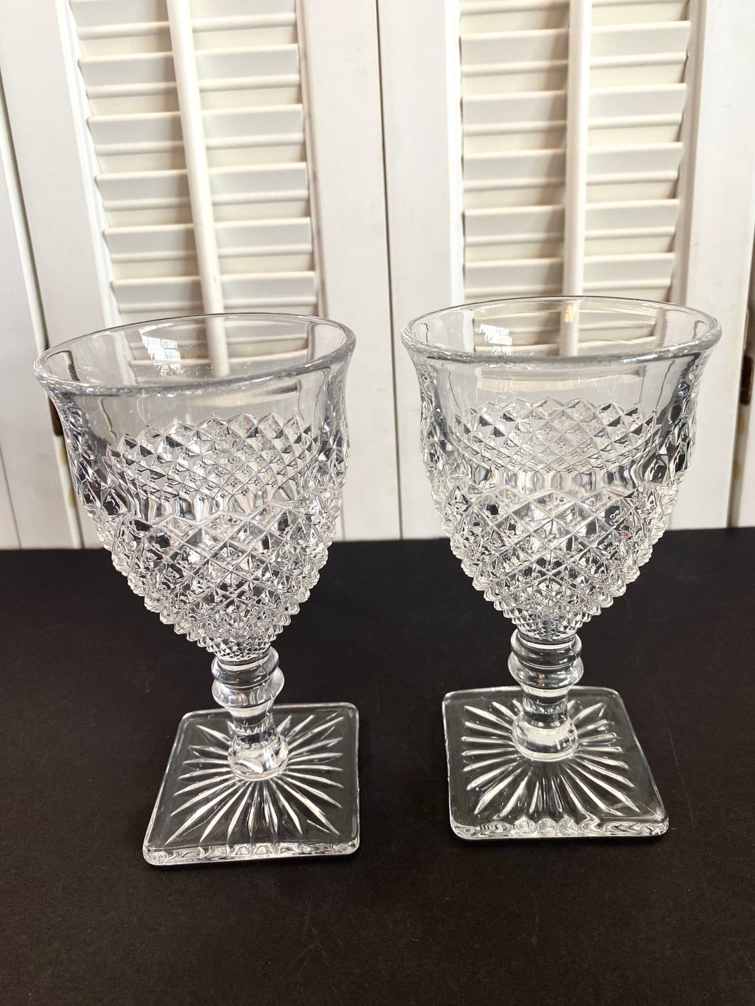 Vintage Crystal Drinking Glasses Square Base Diamond Etsy
