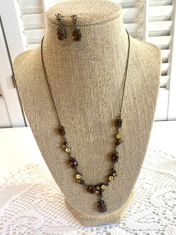 Vintage Avon Necklace and Earring Set ~ Brown/Pink