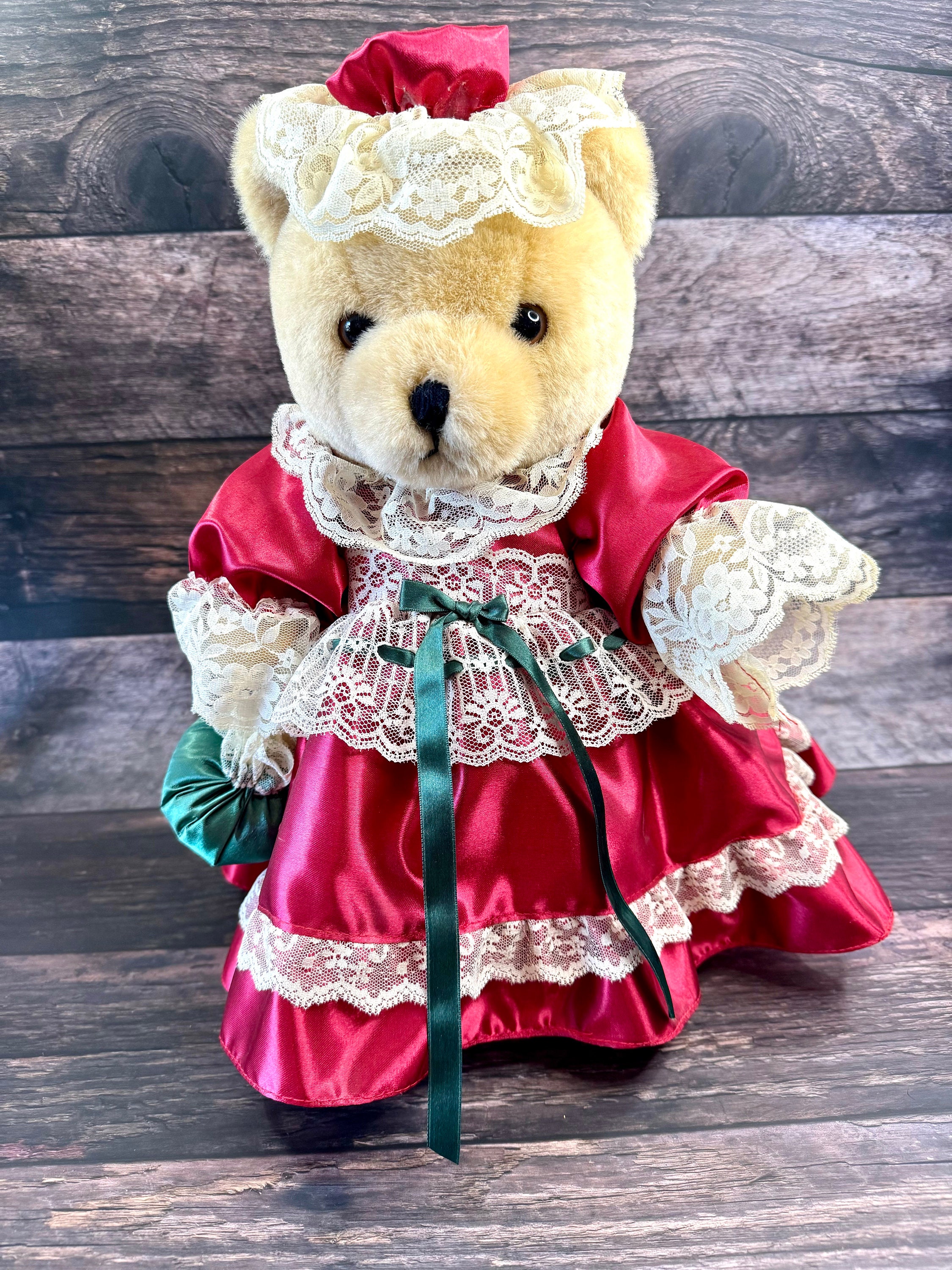 Vintage Bear in Red Dress and Hat ~ on Stand ~ 15 1/2” High - Etsy