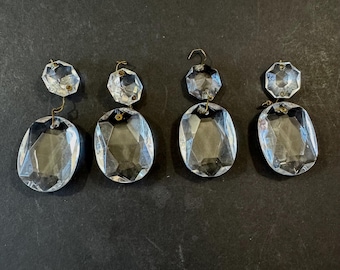 Vintage Crystal Prism with small bead, Oval shape, Lot of 4, 2 1/2 inches long, Clear Color, Vintage Chandelier Part
