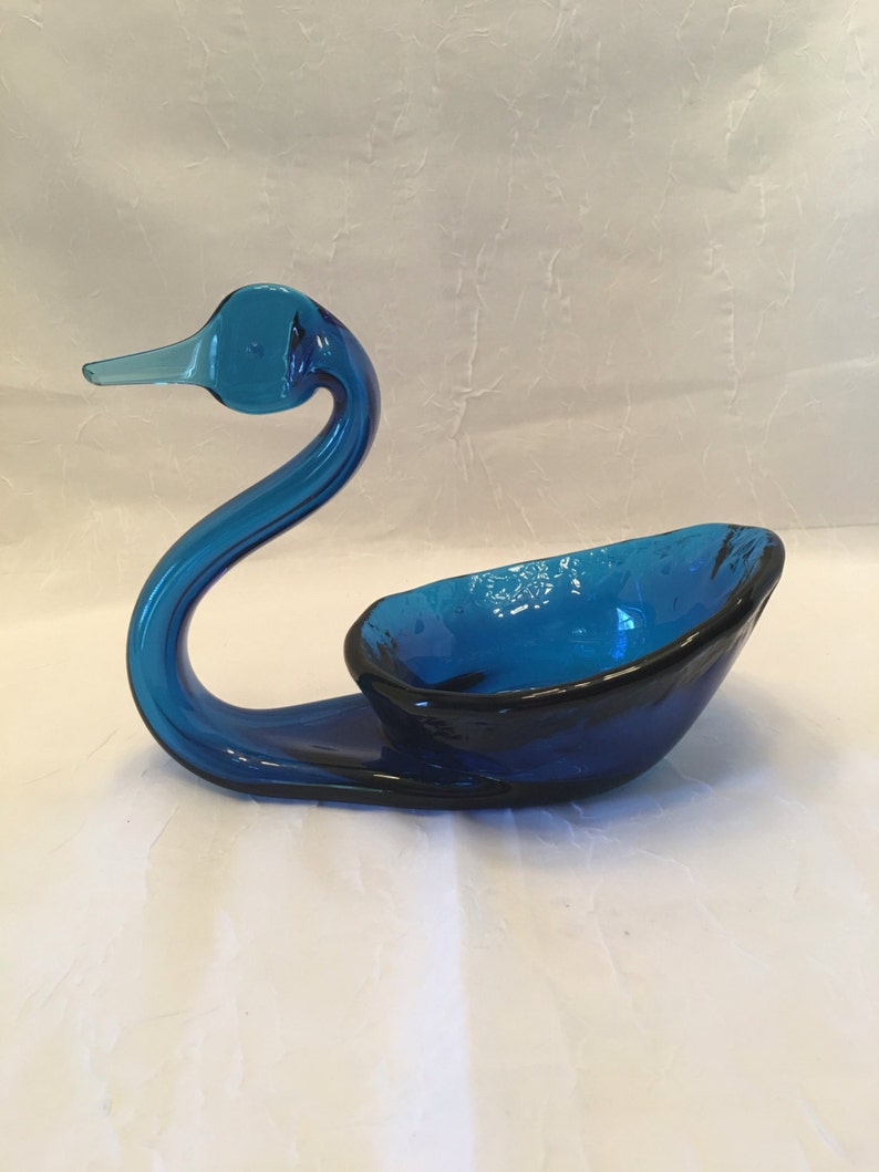 Vintage Blown Glass Swan Cobalt Blue Swan Dish Or Accent Etsy
