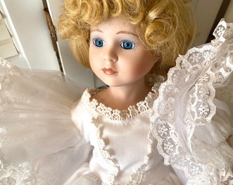 Vintage Porcelain Doll ~Ballerina with Shoes ~ White Dress