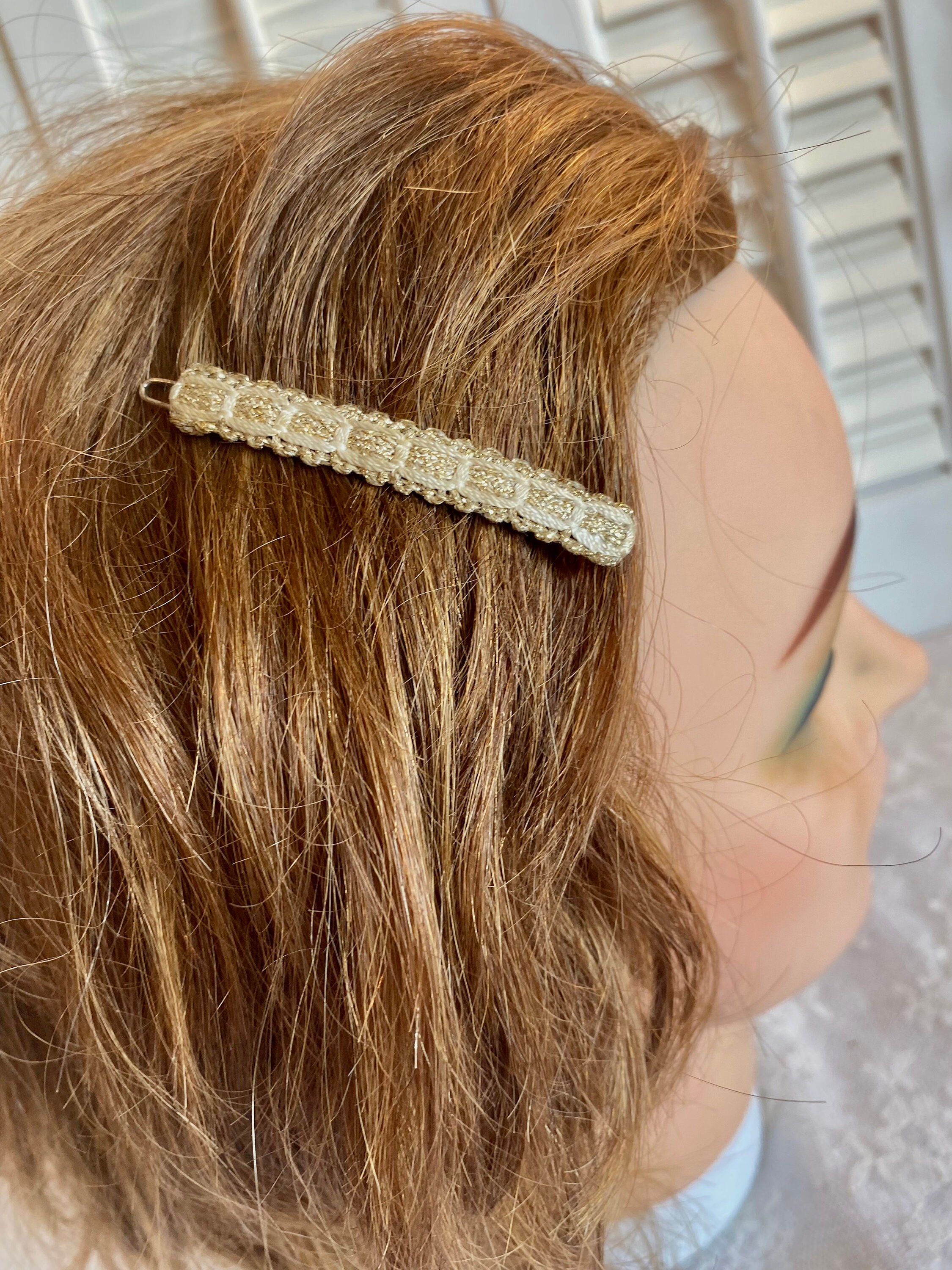 Vintage Hair Clip Barrette Red Fabric Braided Ribbon Chain Made in France Andelaisi Vintage Red Satin Bow Hair Clip Barrette - Retro  main image 4