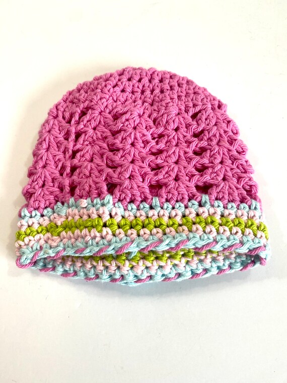 Vintage Baby Hat ~ Infant Hat ~ Pink and Blue Cro… - image 6