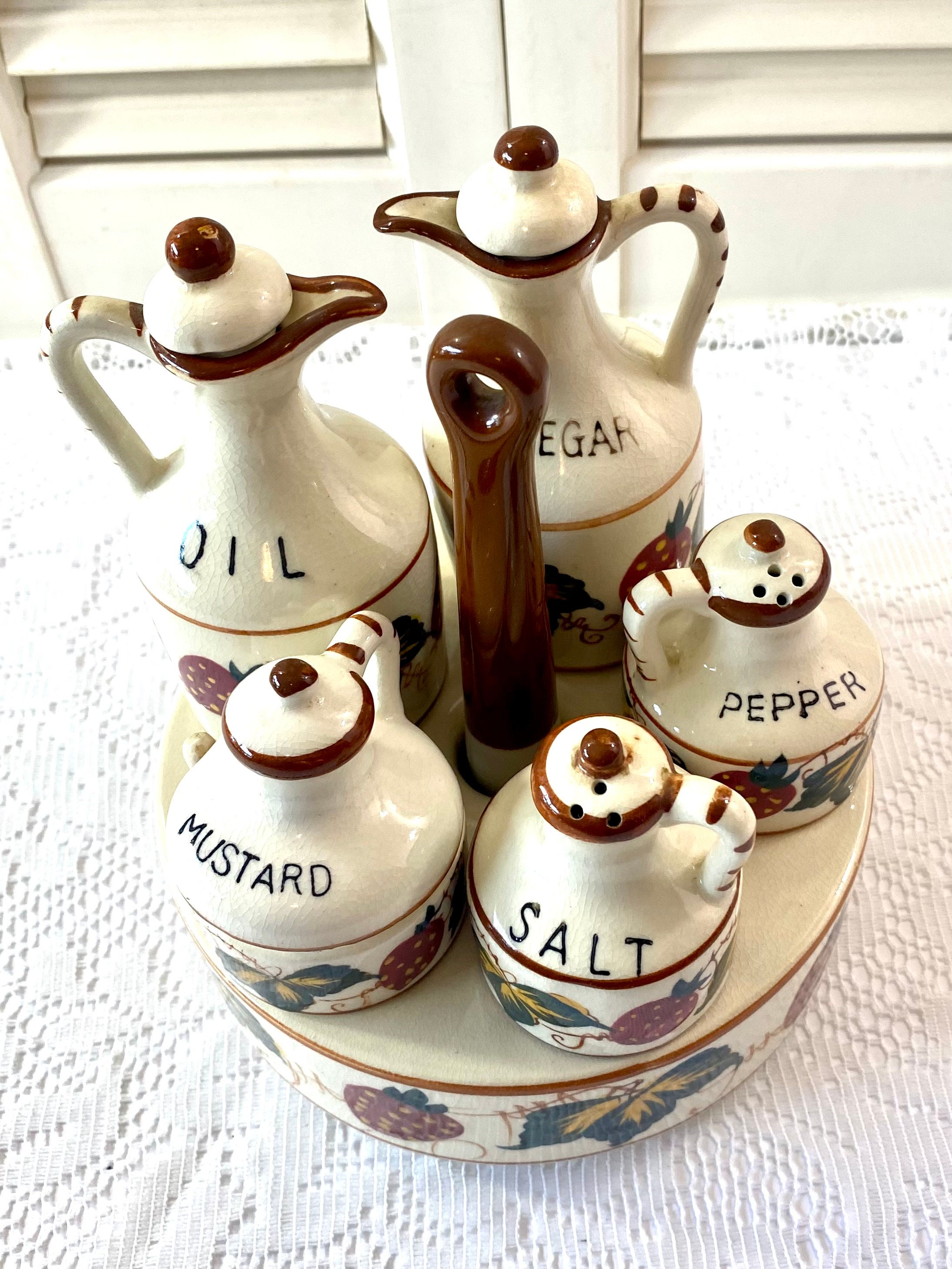 Vintage Fred Roberts Condiment Set ~ 11 Pc Set Oil/vinegar/salt