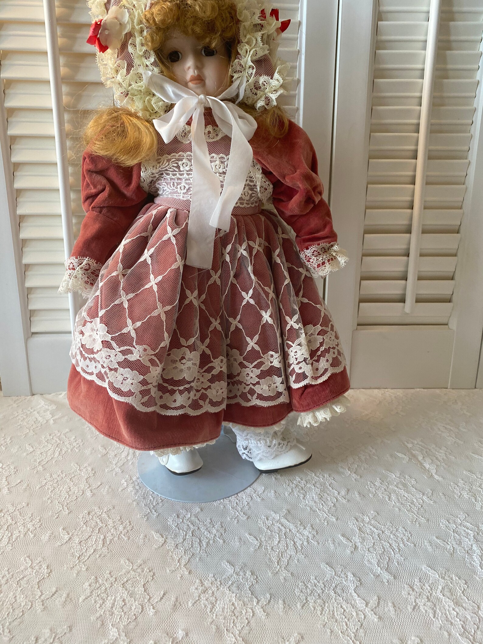 Vintage Porcelain Doll Mann 1988 Red Dress and Hat Etsy
