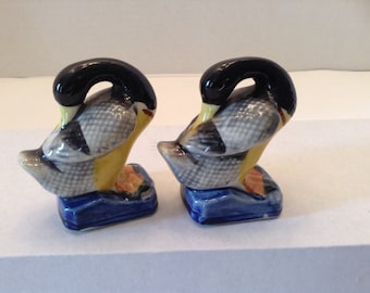 Vintage Ducks Geese Mallard Figurine Set of Two ~ Blue Base ~ Made in Japan