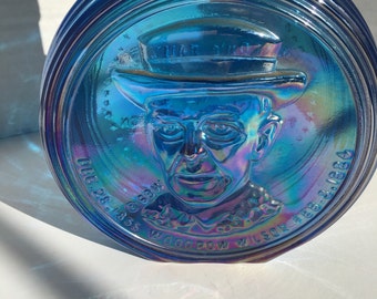 Vintage Woodrow Wilson Commemorative Blue Iridescent Bottle with Top