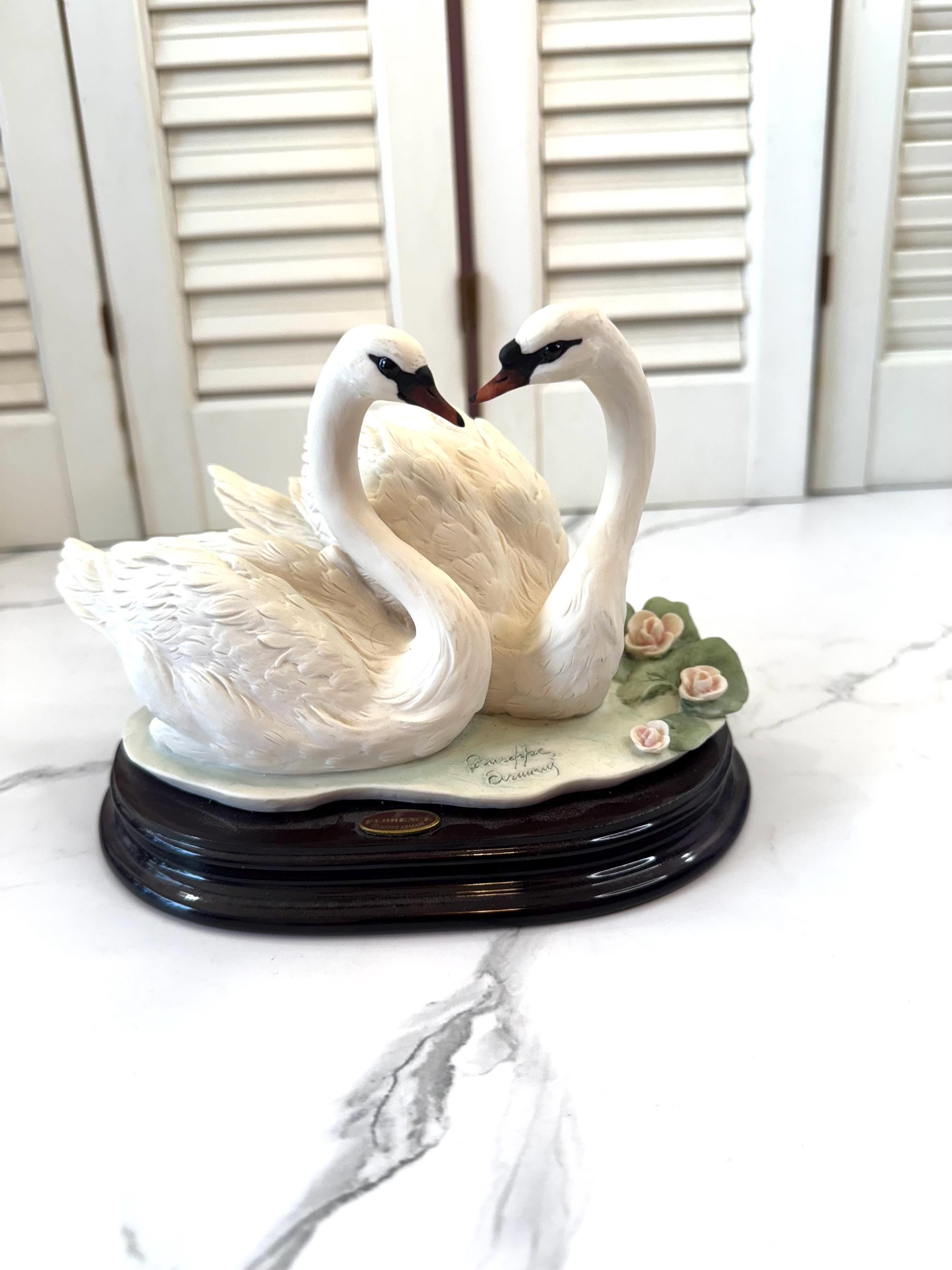 Vintage Giuseppe Armani Pair of Swans Sculpture ~ 1999 Florence