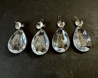 Vintage Crystal Prisms with small bead, Teardrop shape, Lot of 4, 2 1/2 inches long, Clear Color, Vintage Chandelier Parts