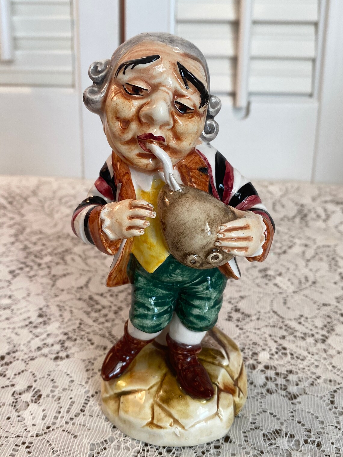 Vintage Italian Figurines Two Men With Instruments in Mouth Etsy