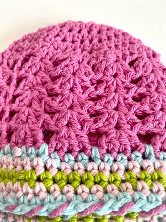 Vintage Baby Hat ~ Infant Hat ~ Pink and Blue Cro… - image 7